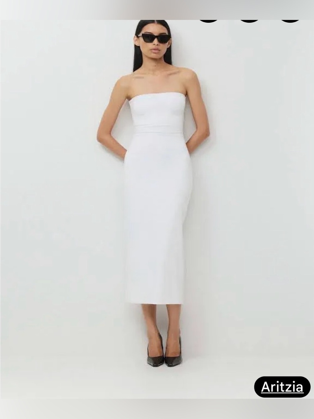 Aritzia Strapless White Midi Bodycon Dress